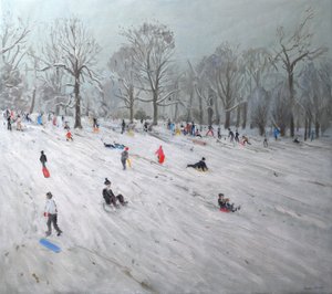 Tobogganers、Darley Park、2009（canavsに油彩） 作： Andrew Macara